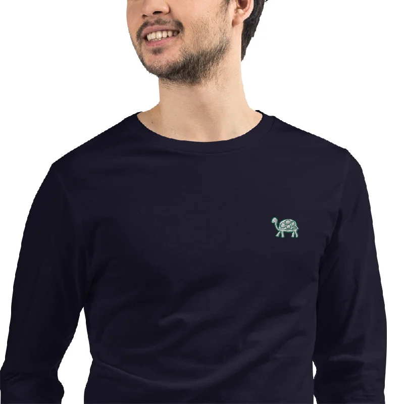 Turtle | Unisex Embroidered Long Sleeve Tee Polka Dot Checkered Tartan