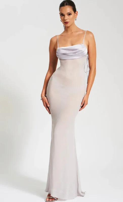 TATIANA GRAY BACKLESS MAXI DRESS Fashionable Chiffon Maxi Dress