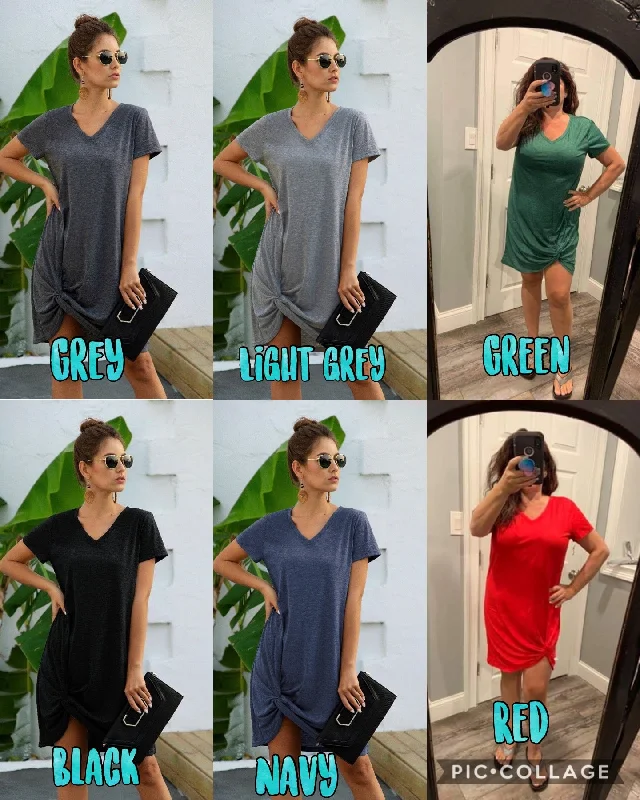 V Neck Short Sleeve T-Shirt Dresses - Assorted Colors Casual Formal Business