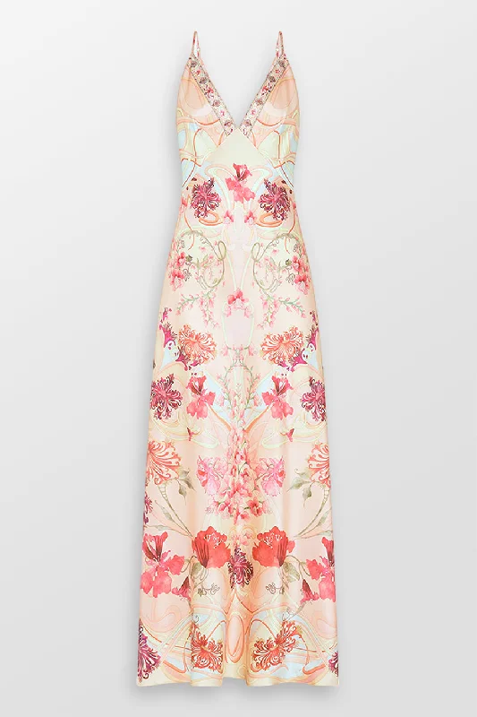 V Neck Slip Floral Maxi Dress Elegant Maxi Dress with Lace