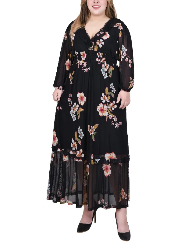 Long Sleeve Mesh Maxi Dress Elegant Boho Maxi Dress