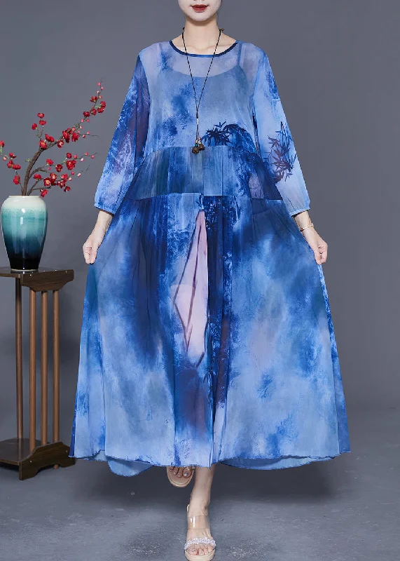 Women Blue Oversized Patchwork Tie Dye Chiffon Maxi Dresses Summer Classic Solid Maxi Dress Women Blue Oversized Patchwork Tie Dye Chiffon Maxi Dresses Summer Classic Solid Maxi Dress