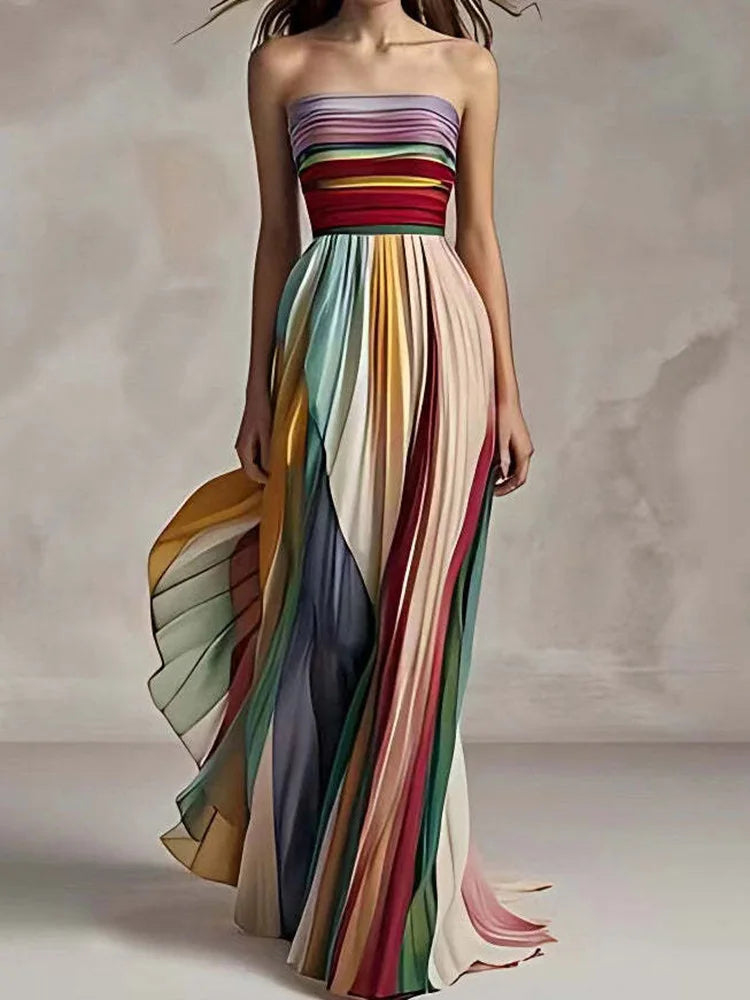 Printing Patchwork Maxi Dress Casual Maxi Dress with Pockets