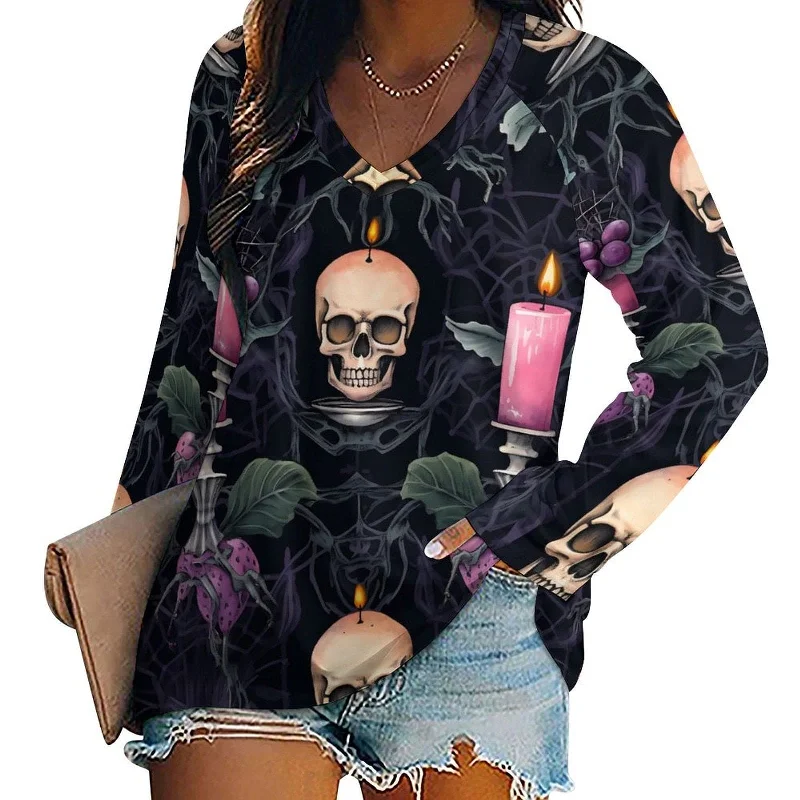 Women's Skull Gothic Long Sleeve Loose Tee Terry Blend Velvet Blend Canvas Blend