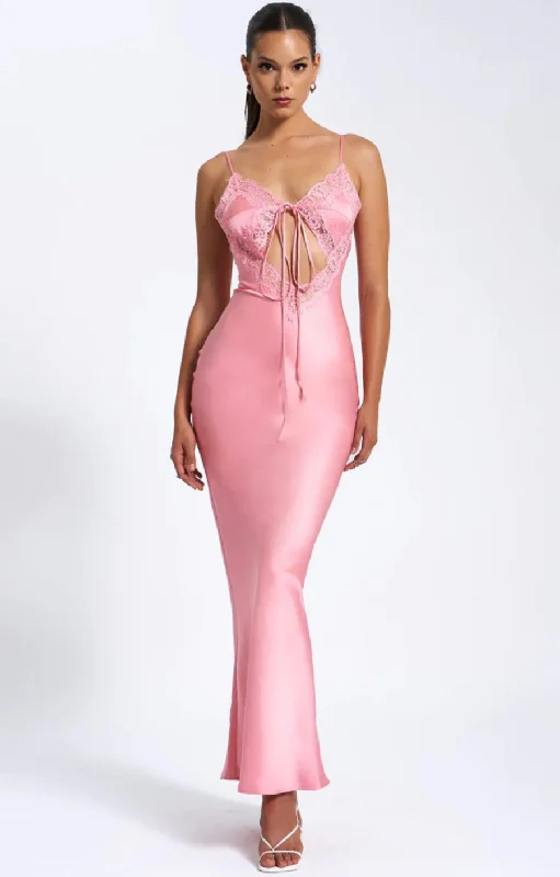 ZINA SALMON PINK LACE MAXI DRESS Chic Boho Print Maxi Dress