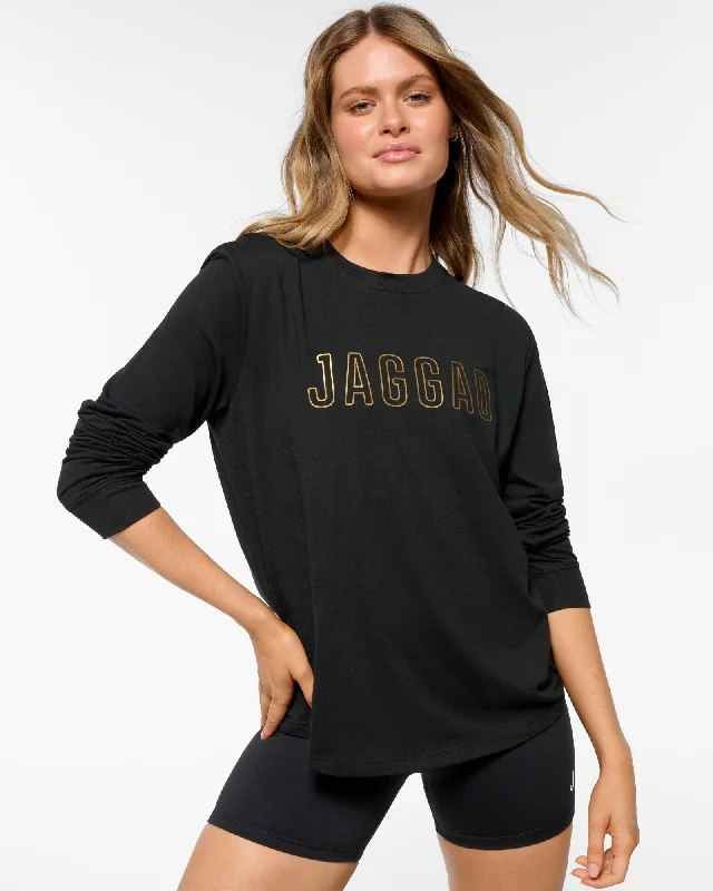 CLASSIC KEYLINE LONG SLEEVE TEE BLACK GOLD LOGO Sequined Glittery Shiny