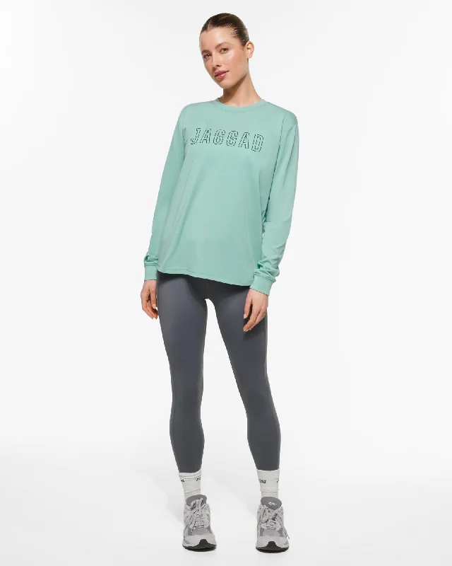 CLASSIC KEYLINE LONG SLEEVE TEE SAGE Solid Print Embellished