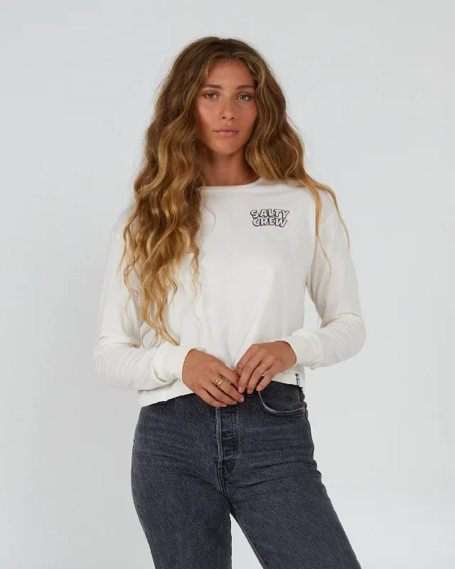 Floats Your Boat L/S Crop Tee - Off White Front Pockets Side Pockets Patch Pockets