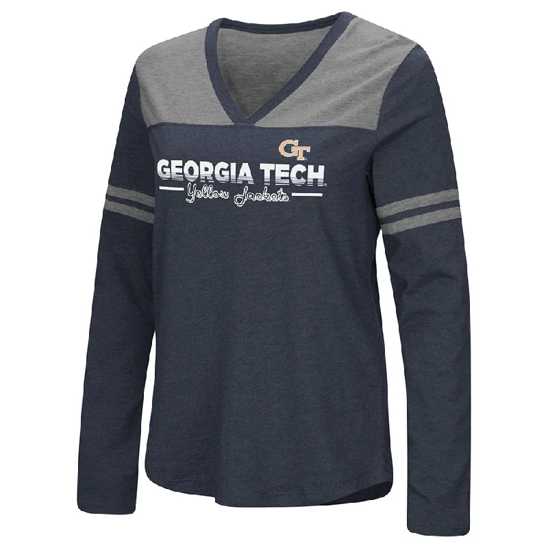 Ladies Georgia Tech Yellow Jackets Heritage V-Neck Long Sleeve T-Shirt Anti-Shrink Durable Soft