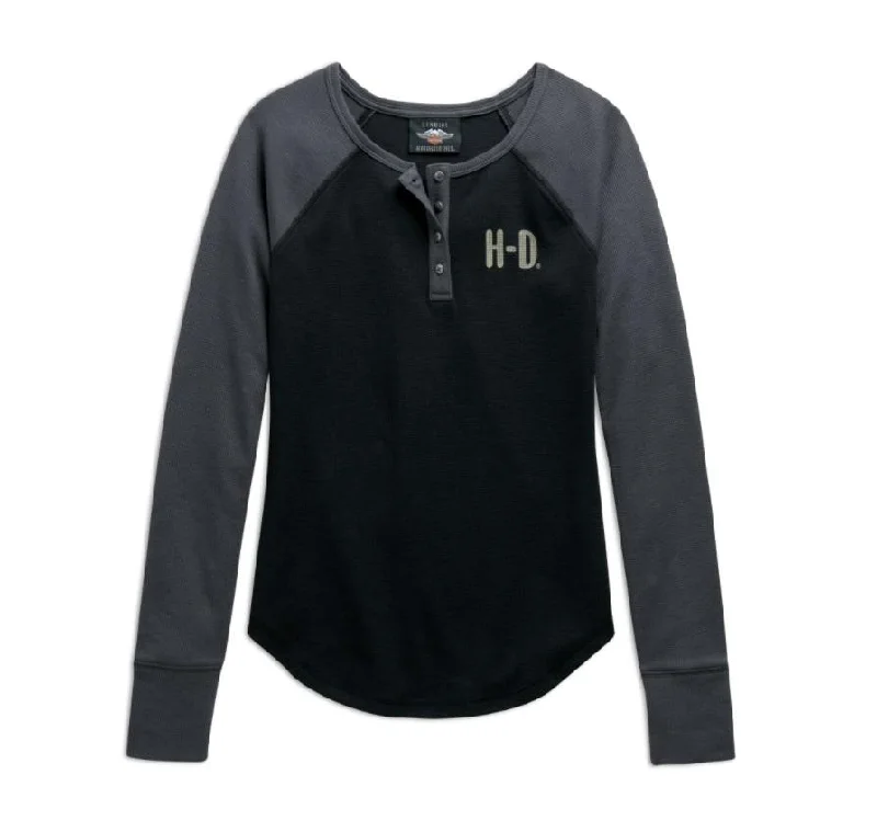 Harley-Davidson® Women's Colorblock Henley T-Shirt - 98764-20VW Houndstooth Herringbone Solid
