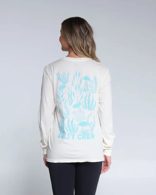 Kelp Forest Boyfriend L/S Tee - Bone Solid Color Striped Floral