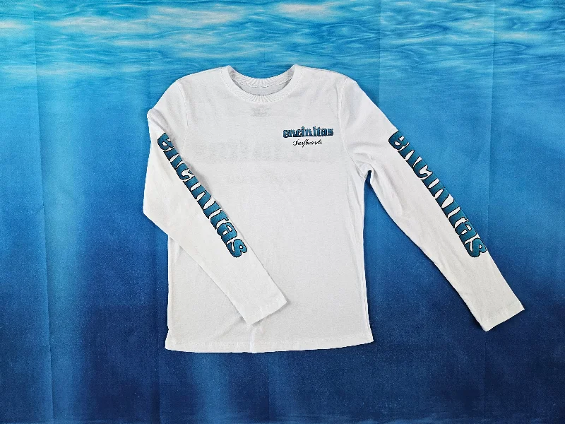 Ladies Blue Fade Long Sleeve Tee Mesh Fabric Canvas Fabric Denim Fabric