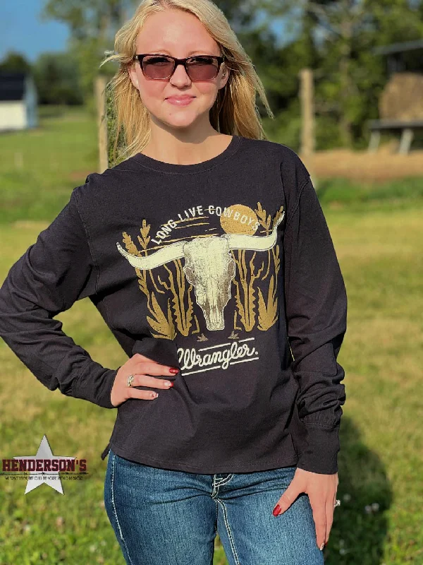 Ladies Wrangler Retro Steer Skull Tee Fitted T-Shirt Seamless Stretchy