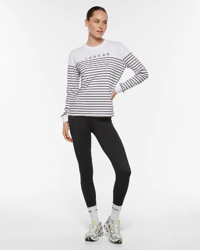 LAGUNA LONG SLEEVE TEE WHITE & BLACK V-Neck T-Shirt Long Sleeve Cotton
