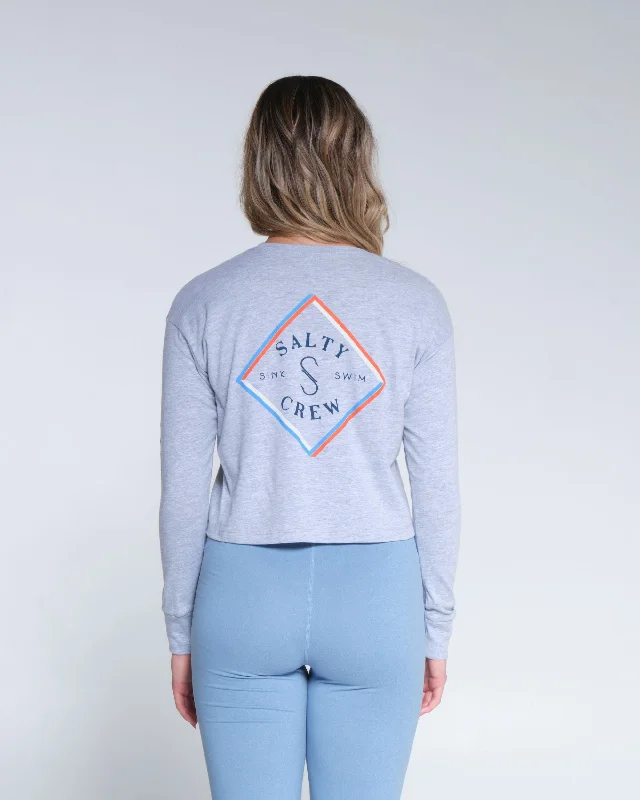 Optical Tippet L/S Crop Tee - Athletic Heather Layered Multi-layer Single Layer