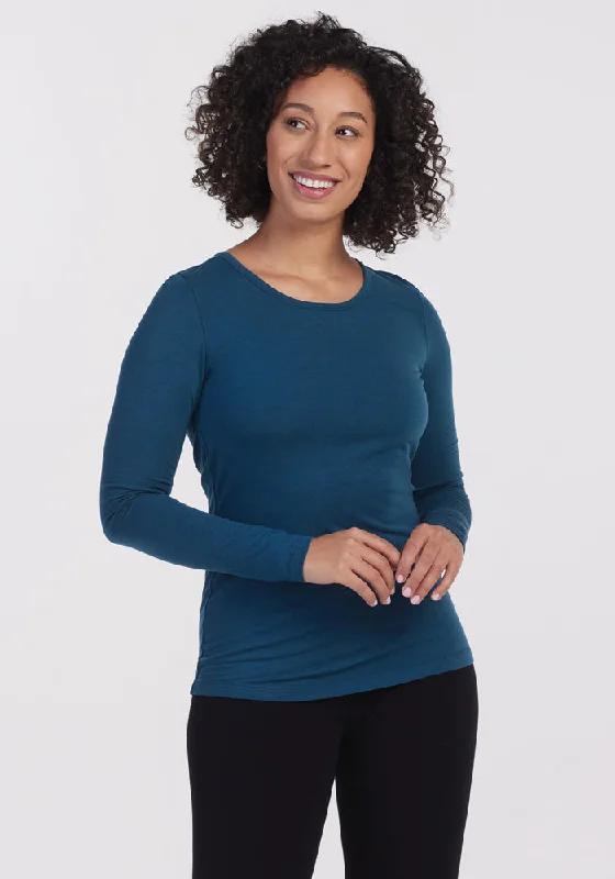 Remi Long Sleeve T-Shirt - Real Teal Silk Blend Satin Velvet