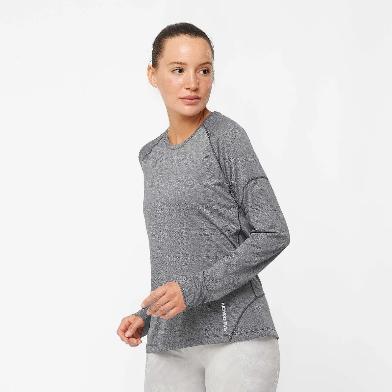 Salomon | Women's Cross Run Long Sleeve T-Shirt - Deep Black/Heather Solid Color Striped Floral