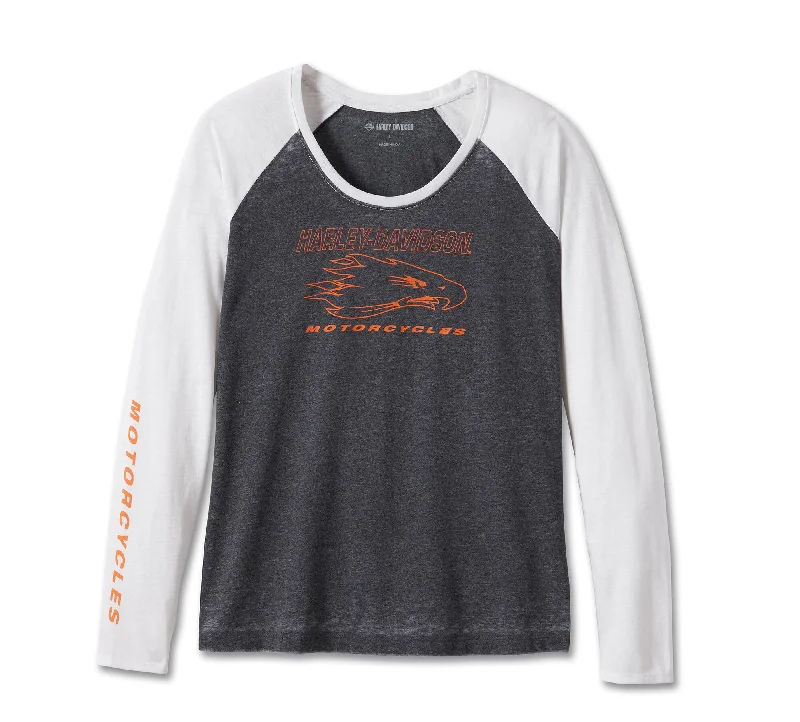 Women's Screamin' Eagle Raglan Long Sleeve Burnout Tee Satin Blend Silk Blend Wool Blend