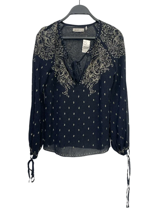 ISABEL MARANT ETOILE/LS Blouse/34/Floral Pattern/Acrylic/NVY/SHEER Silky Draped Blouse