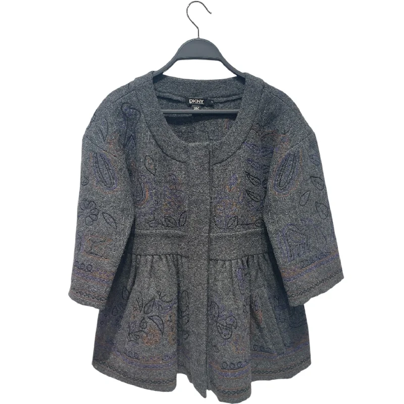 DKNY(DONNA KARAN NEW YORK)/SL Blouse/S/Wool/GRY/ Semi-Sheer Blouse