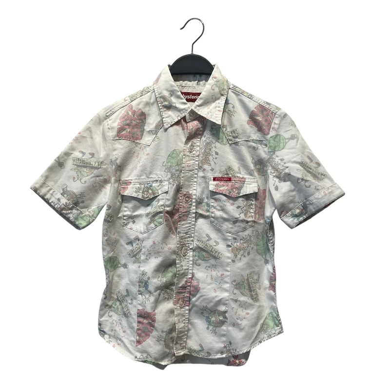 HYSTERIC GLAMOUR/SS Blouse/FREE/All Over Print/Cotton/MLT/BUTTON UP Satin Bow Blouse