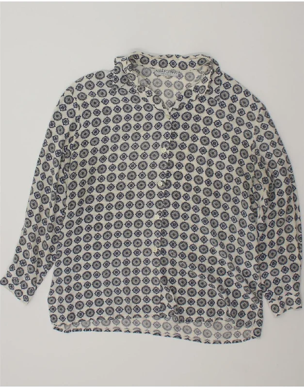ALBA FORNARI Womens Shirt Blouse UK 18 XL Off White Geometric Silk Elegant Lace Blouse