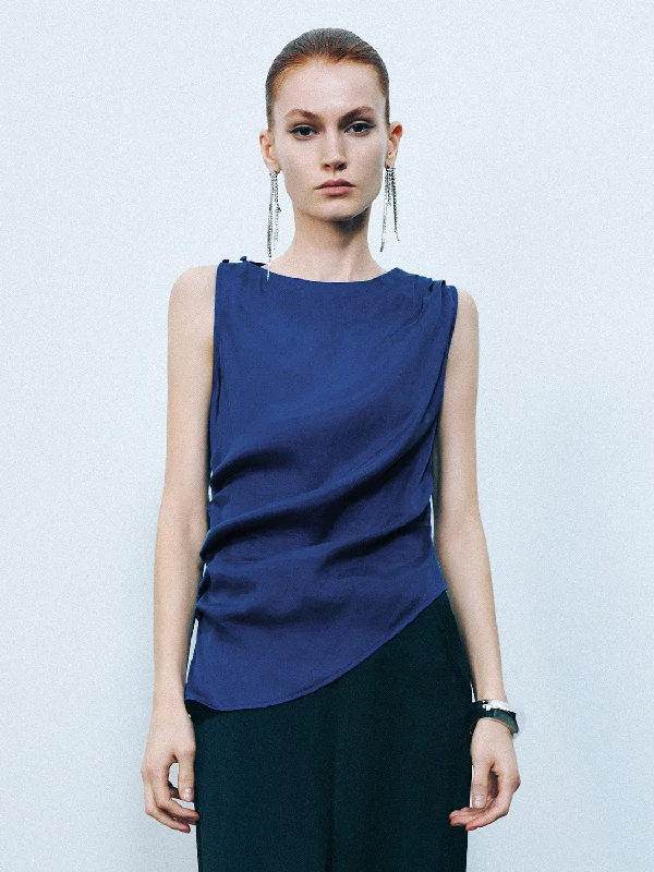 Asymmetric Sleeveless Crew Neck Blouse Short Sleeve Blouse