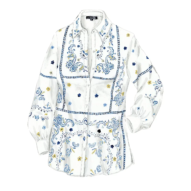Bandana Embroidered Blouse Drape Neck Blouse