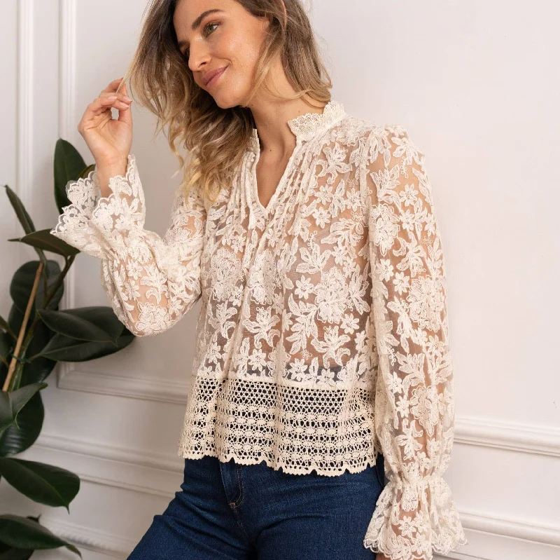 Boho Lace Blouse in Ecru or Black Soft Modal Blouse