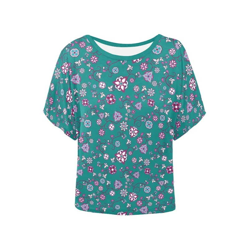 Burgundy Bloom Women's Batwing-Sleeved Blouse T shirt Silky Tunic Blouse