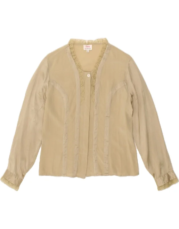 CHERIE Womens Shirt Blouse IT 42 Medium Beige Silk Stylish Wrap Blouse
