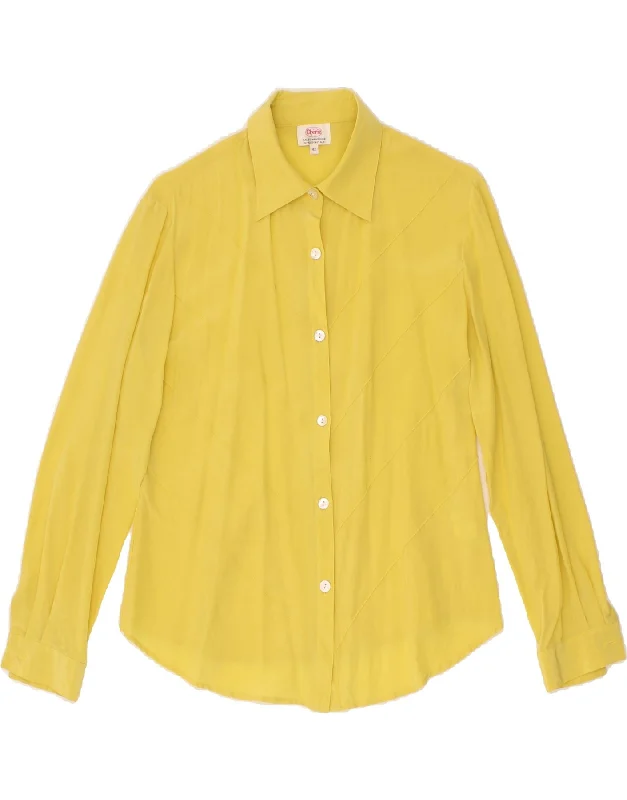 CHERIE Womens Shirt Blouse IT 42 Medium Yellow Silky Tunic Blouse
