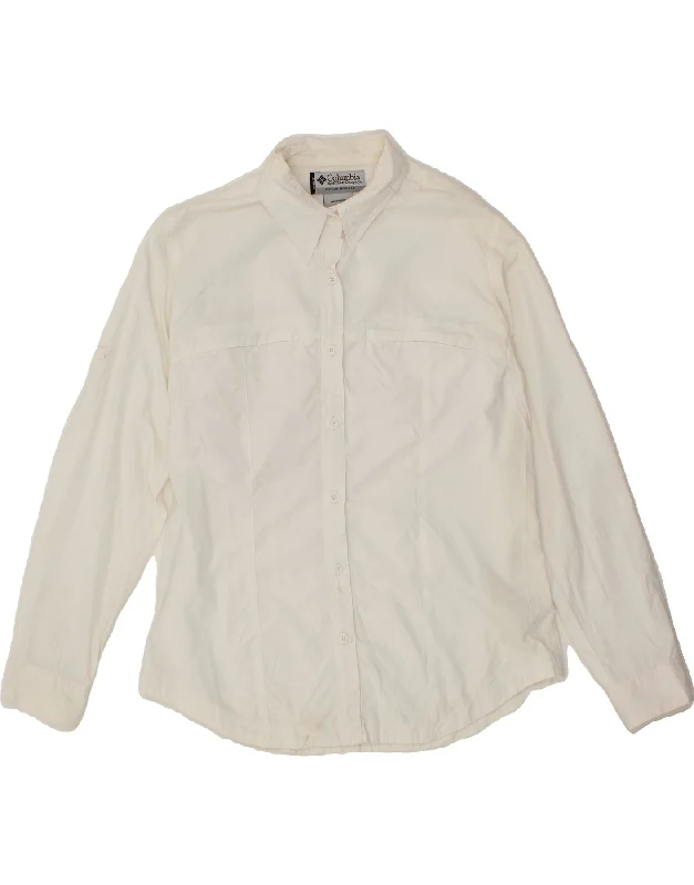 COLUMBIA Womens Shirt Blouse UK 14 Medium White Nylon Textured Cotton Blouse