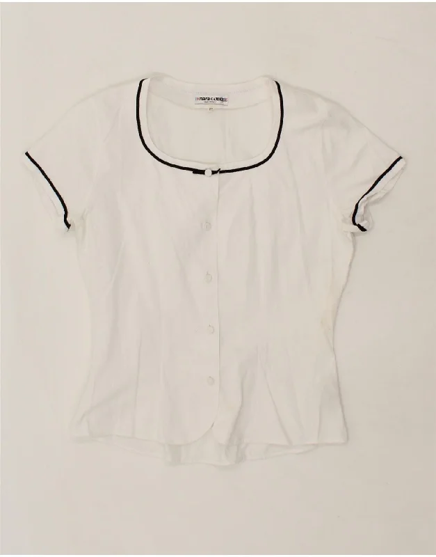 ENARA CAMICE Womens Shirt Blouse UK 12 Medium White Cotton Chic Wrap Blouse