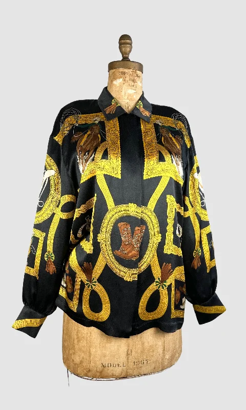 ESCADA 90s Equestrian Cowboy Silk Blouse • Medium / Large Romantic Lace Blouse