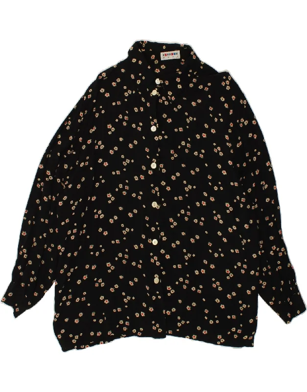 EXPRESS Womens Shirt Blouse EU 48 2XL Black Floral Viscose Feminine Tie Blouse