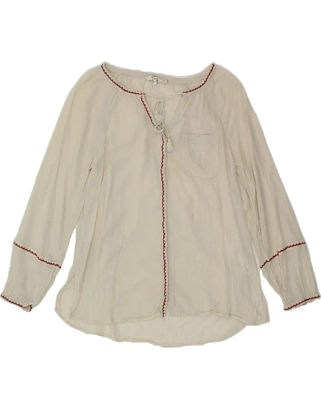 FAT FACE Womens Shirt Blouse UK 12 Medium Off White Cotton Collared Satin Blouse