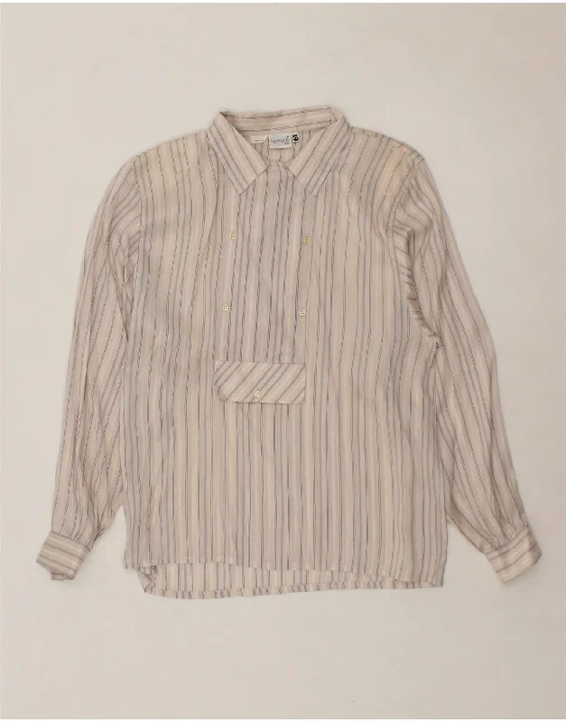 FERRETTI Womens Shirt Blouse IT 42 Medium Beige Striped Silk Floral Print Blouse