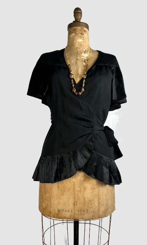 IT'S A WRAP 1920s Silk Crepe Ruffle Wrap Blouse • Small Asymmetric Hem Blouse