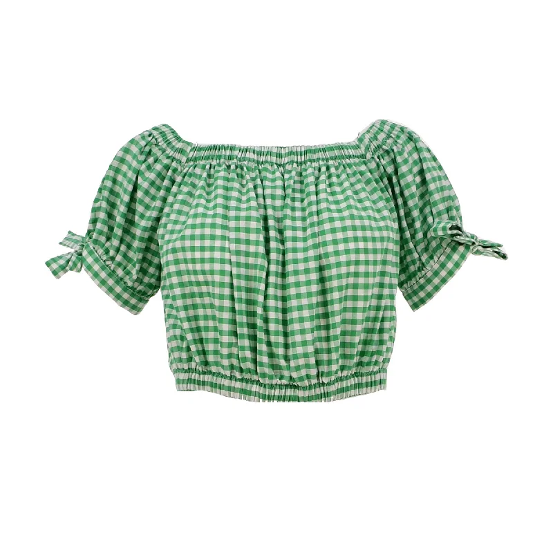 Jijil Checked Cotton Green Blouse SS22 Classic Striped Blouse
