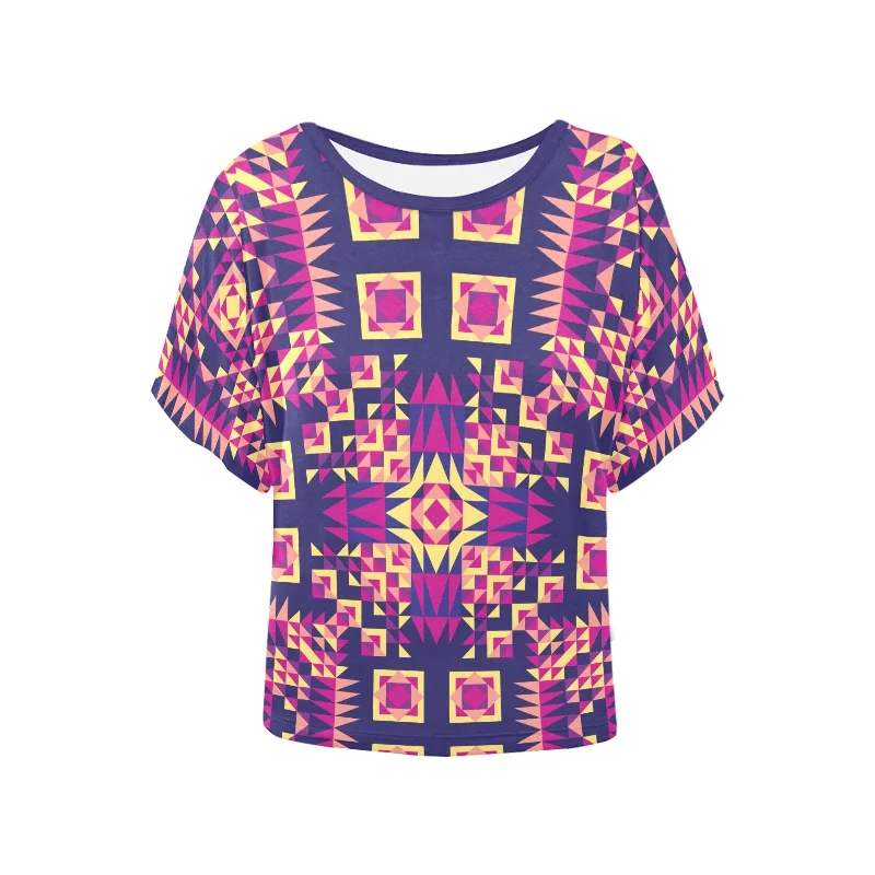 Kaleidoscope Bleu Women's Batwing-Sleeved Blouse T shirt Versatile Layering Blouse