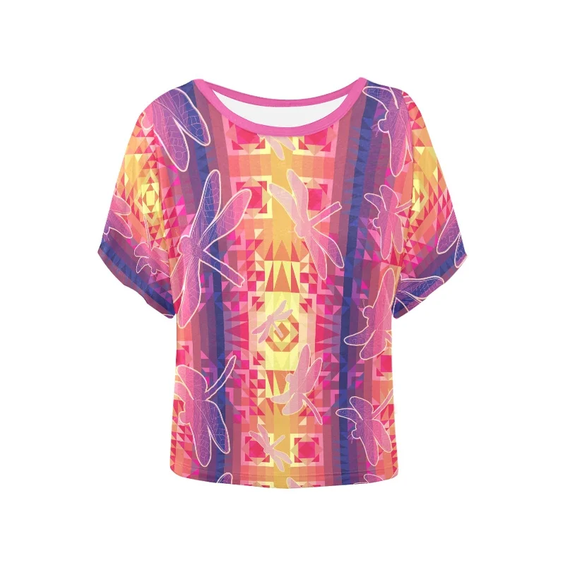 Kaleidoscope Dragonfly Women's Batwing-Sleeved Blouse T shirt Gathered Detail Blouse