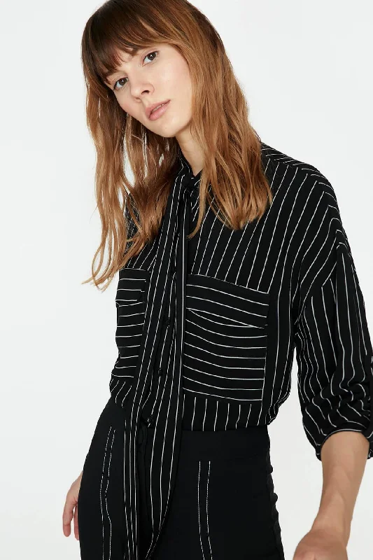 Women Black Blouse Floral Print Blouse
