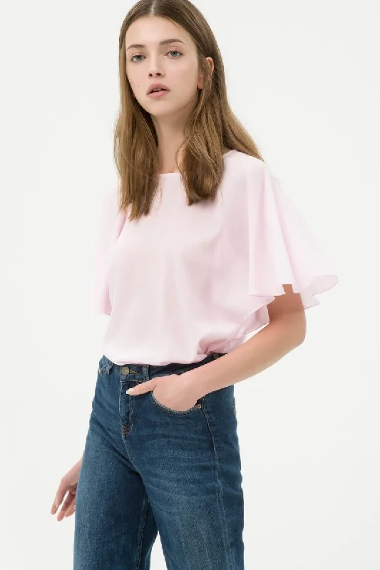 Women Pink Blouse Feminine Ruffle Blouse