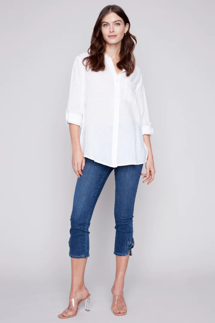 LINEN BUTTON UP BLOUSE Slim Fit Blouse