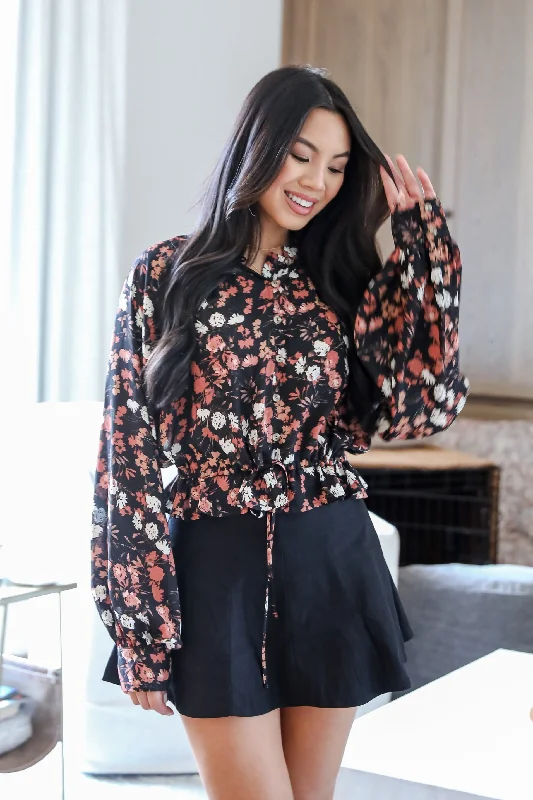 Luxe Possibilities Black Floral Blouse Slim Fit Blouse