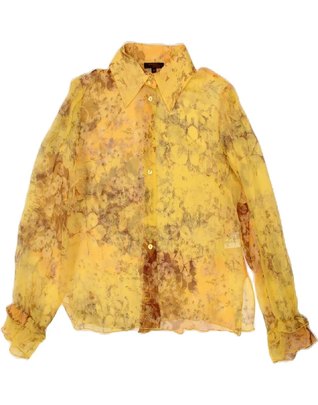 MARIELLA ROSATI Womens Shirt Blouse IT 44 Medium Yellow Floral Silk Slim Fit Blouse