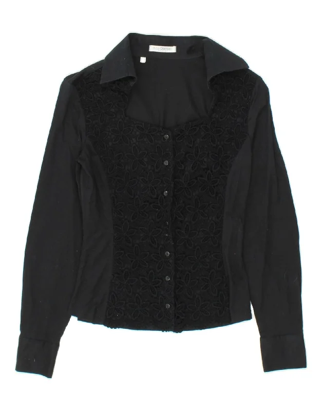 NARACAMICIE Womens Shirt Blouse UK 14 Medium Black Floral Slim Fit Blouse