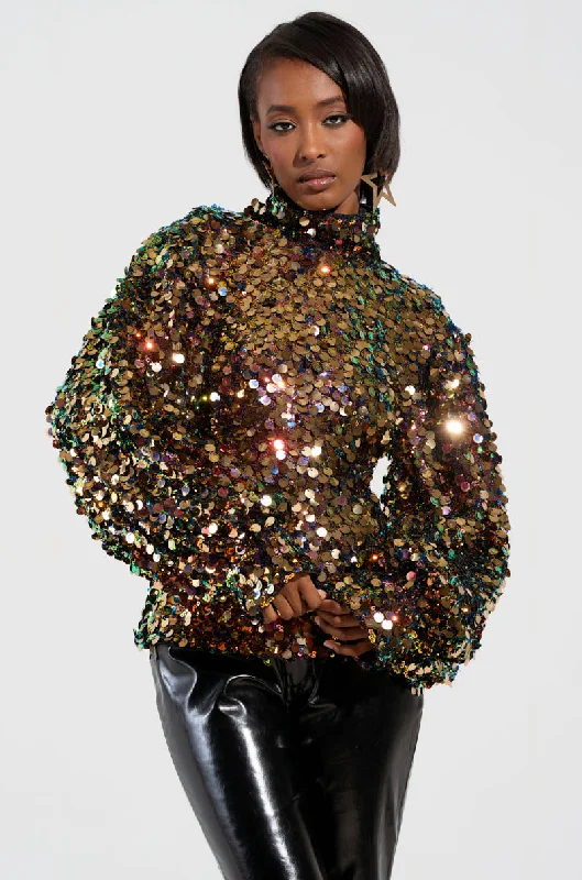 PARTY STARTER SEQUIN LONG SLEEVE BLOUSE Lightweight Floral Blouse
