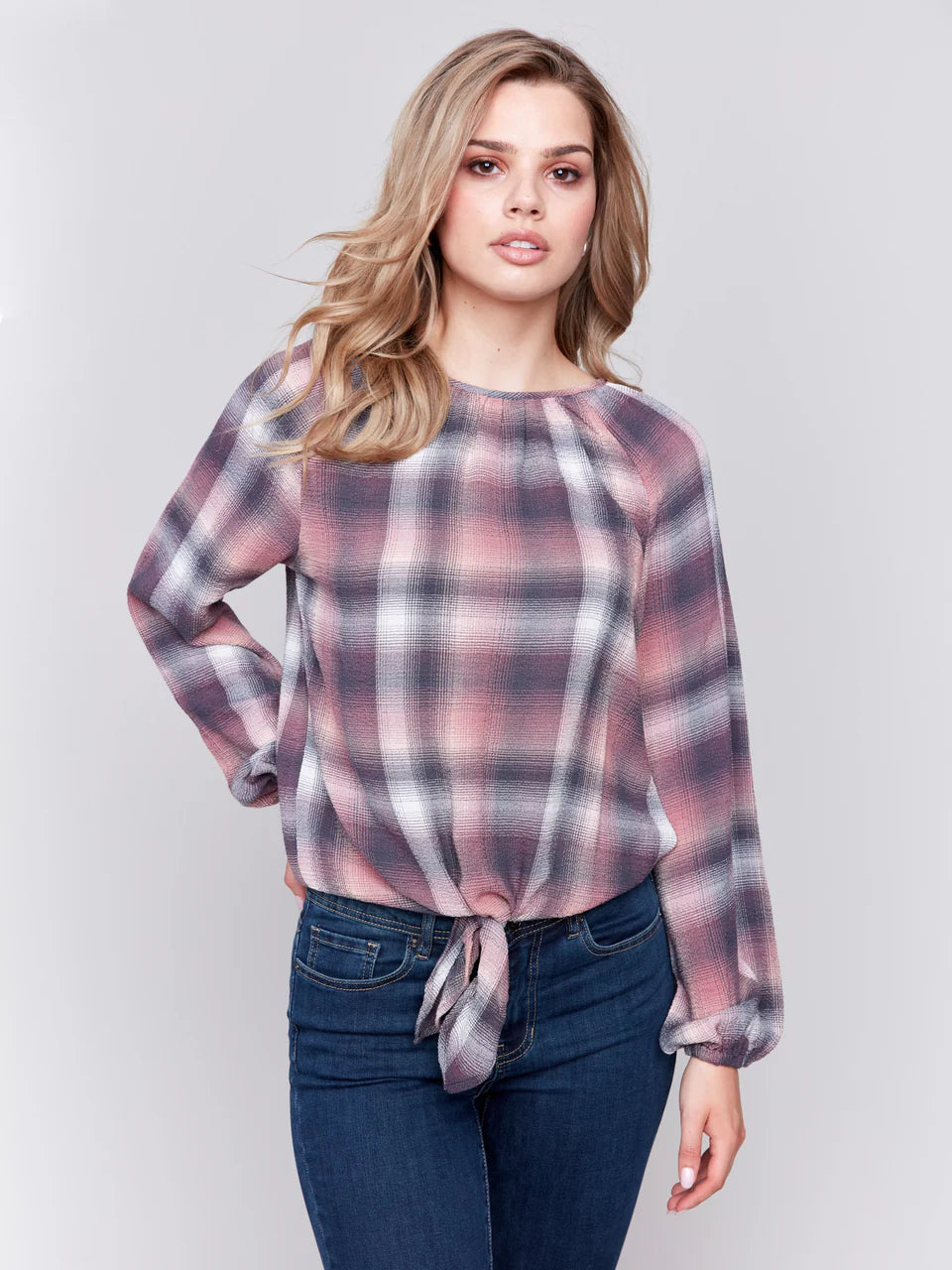 PLAID TIE FRONT BLOUSE Sleeveless Summer Blouse